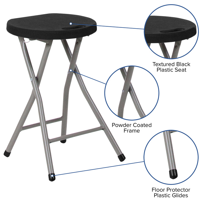 2 Pack Foldable Stool with Black Plastic Seat and Titanium Gray Frame