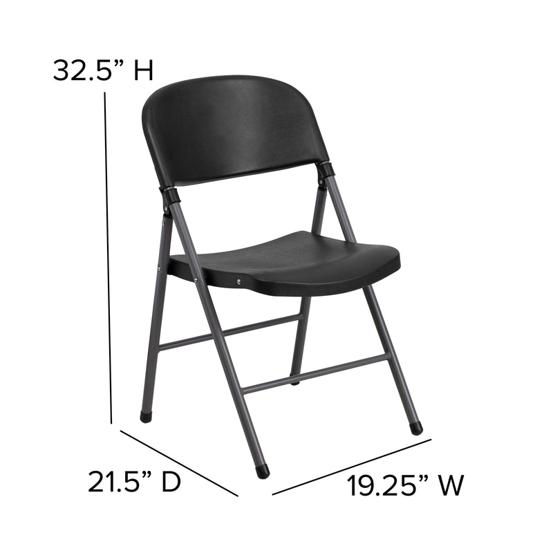 2 Pack SINGLEWAVE Series 330 lb. Capacity Black Plastic Folding Chair with Charcoal Frame