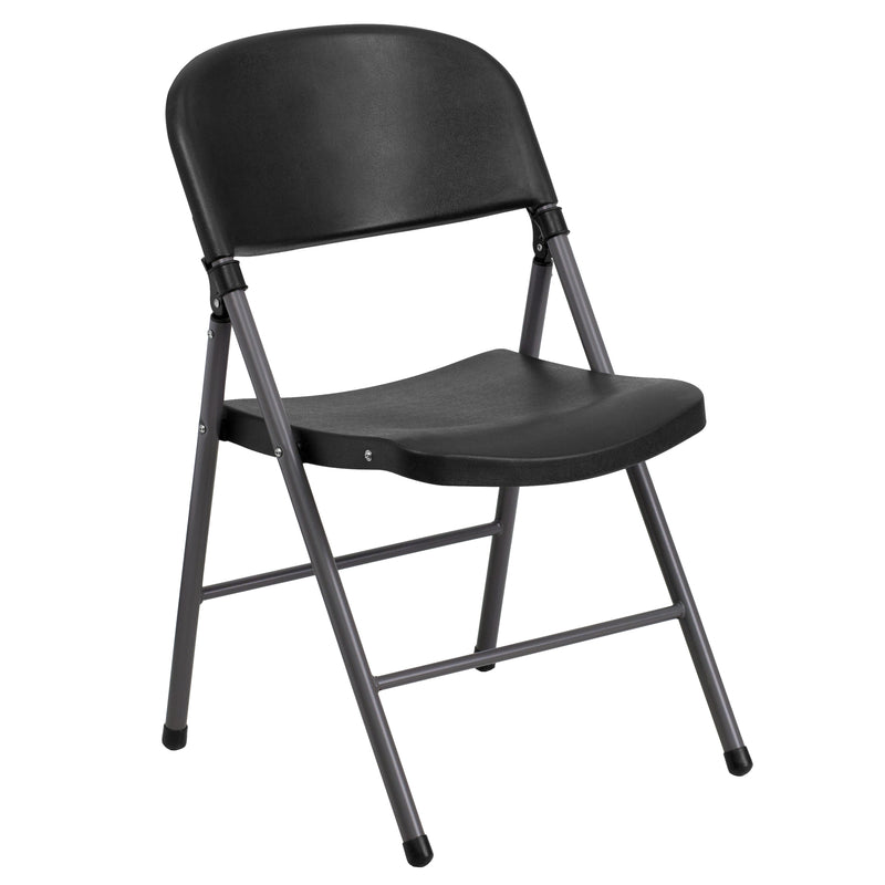 2 Pack SINGLEWAVE Series 330 lb. Capacity Black Plastic Folding Chair with Charcoal Frame