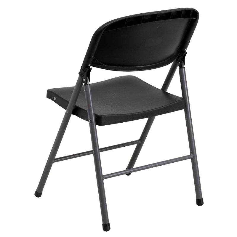 2 Pack SINGLEWAVE Series 330 lb. Capacity Black Plastic Folding Chair with Charcoal Frame