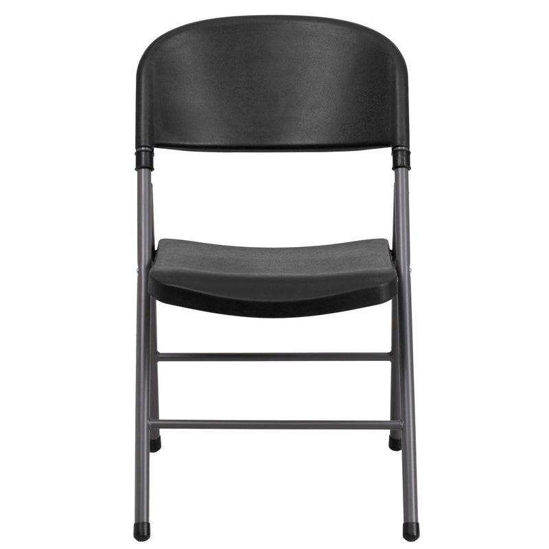 2 Pack SINGLEWAVE Series 330 lb. Capacity Black Plastic Folding Chair with Charcoal Frame