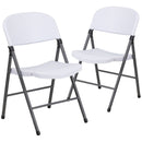 2 Pack SINGLEWAVE Series 330 lb. Capacity Granite White Plastic Folding Chair with Charcoal Frame
