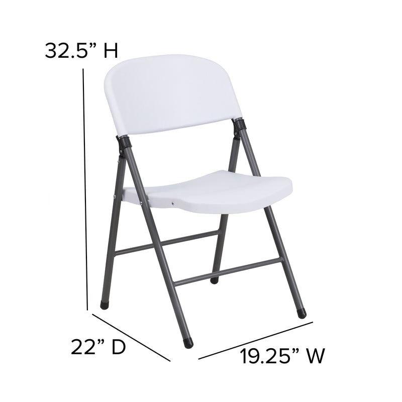 2 Pack SINGLEWAVE Series 330 lb. Capacity Granite White Plastic Folding Chair with Charcoal Frame