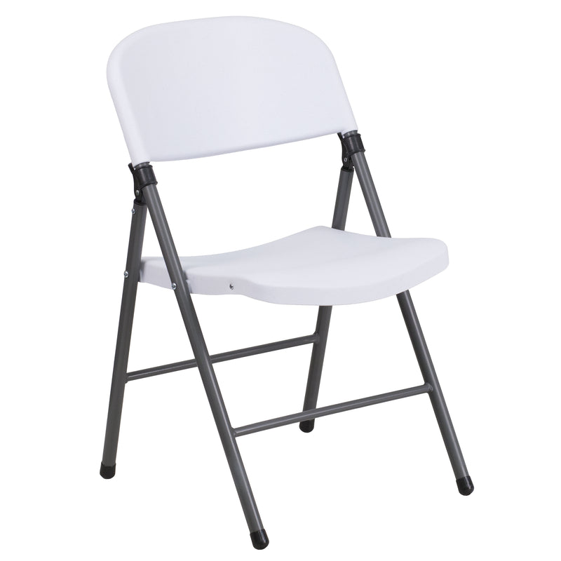 2 Pack SINGLEWAVE Series 330 lb. Capacity Granite White Plastic Folding Chair with Charcoal Frame