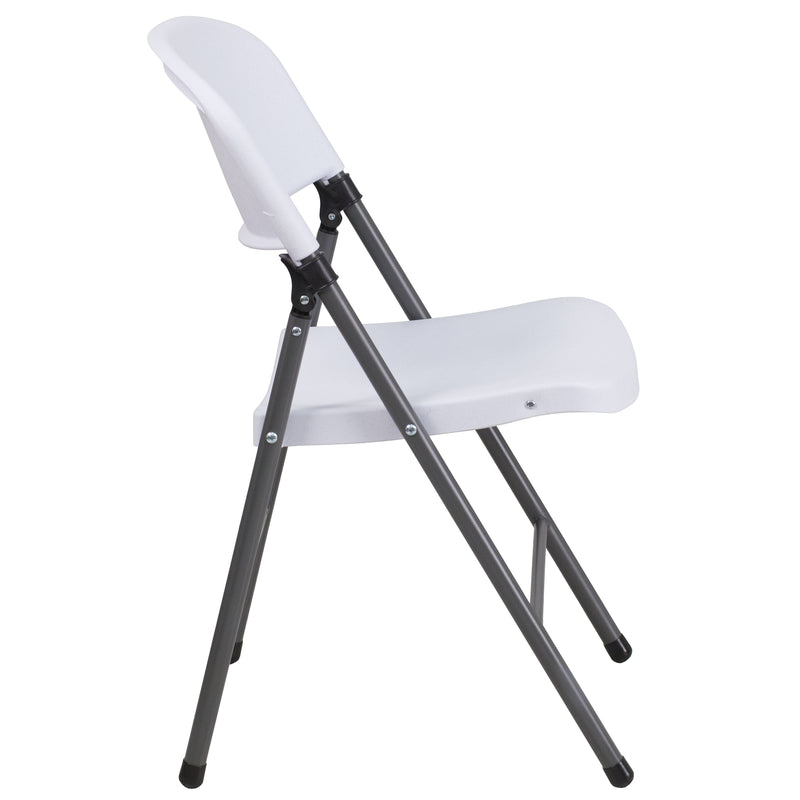 2 Pack SINGLEWAVE Series 330 lb. Capacity Granite White Plastic Folding Chair with Charcoal Frame