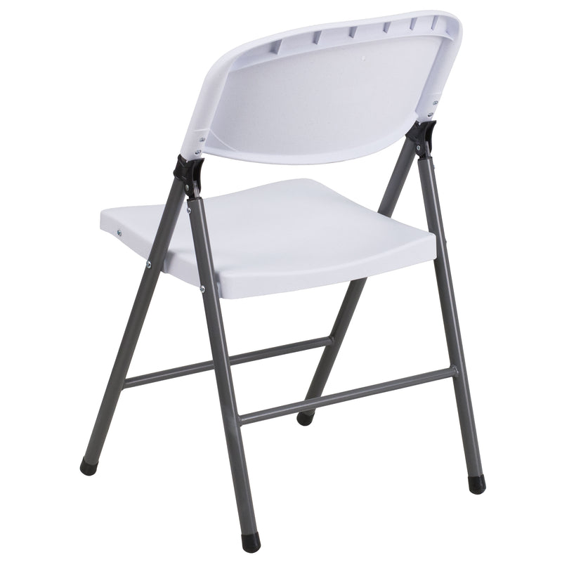 2 Pack SINGLEWAVE Series 330 lb. Capacity Granite White Plastic Folding Chair with Charcoal Frame