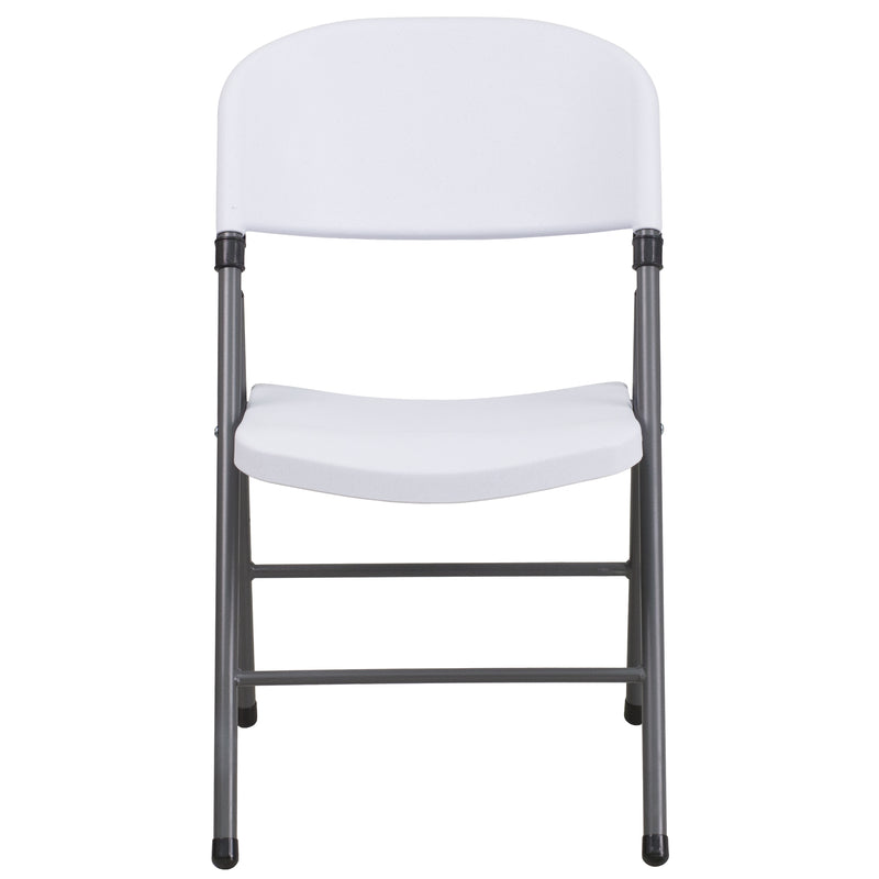 2 Pack SINGLEWAVE Series 330 lb. Capacity Granite White Plastic Folding Chair with Charcoal Frame