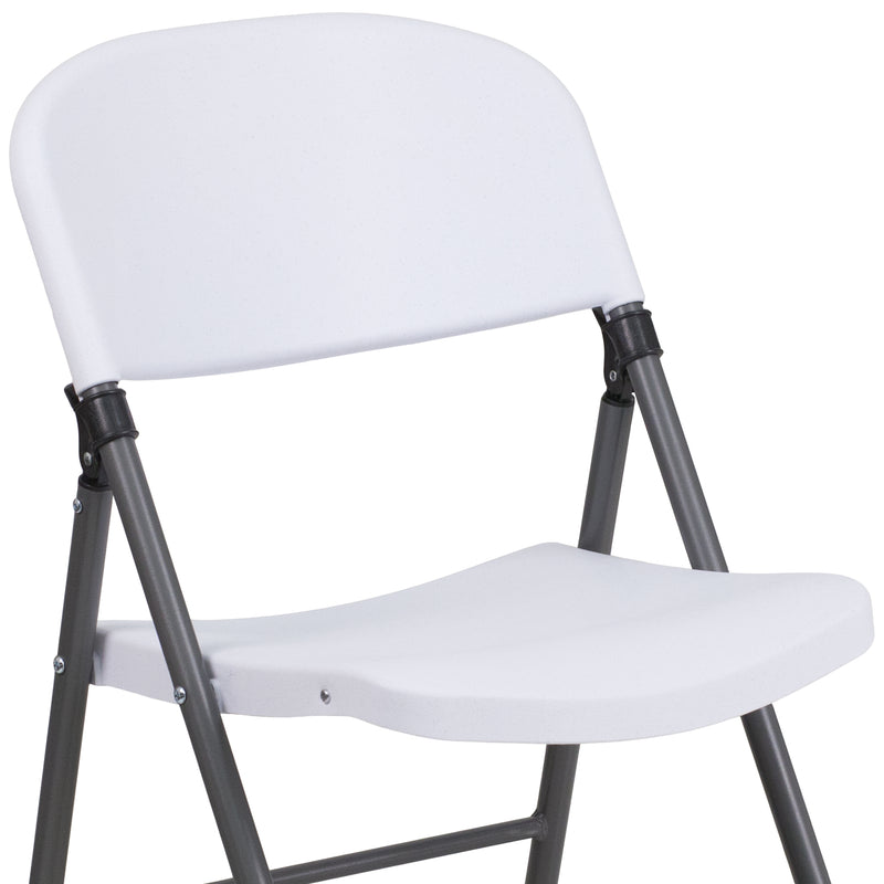 2 Pack SINGLEWAVE Series 330 lb. Capacity Granite White Plastic Folding Chair with Charcoal Frame