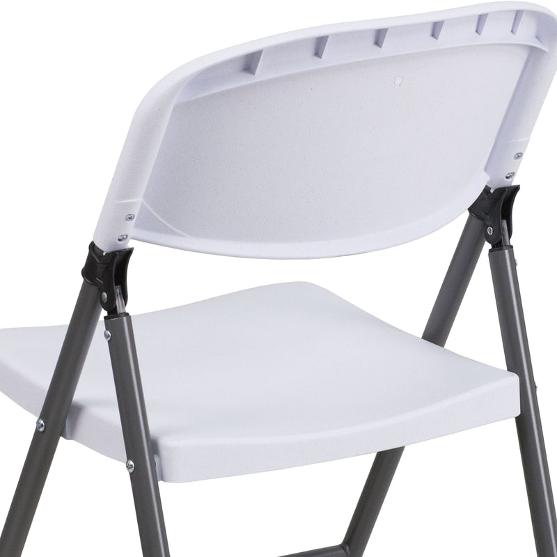 2 Pack SINGLEWAVE Series 330 lb. Capacity Granite White Plastic Folding Chair with Charcoal Frame