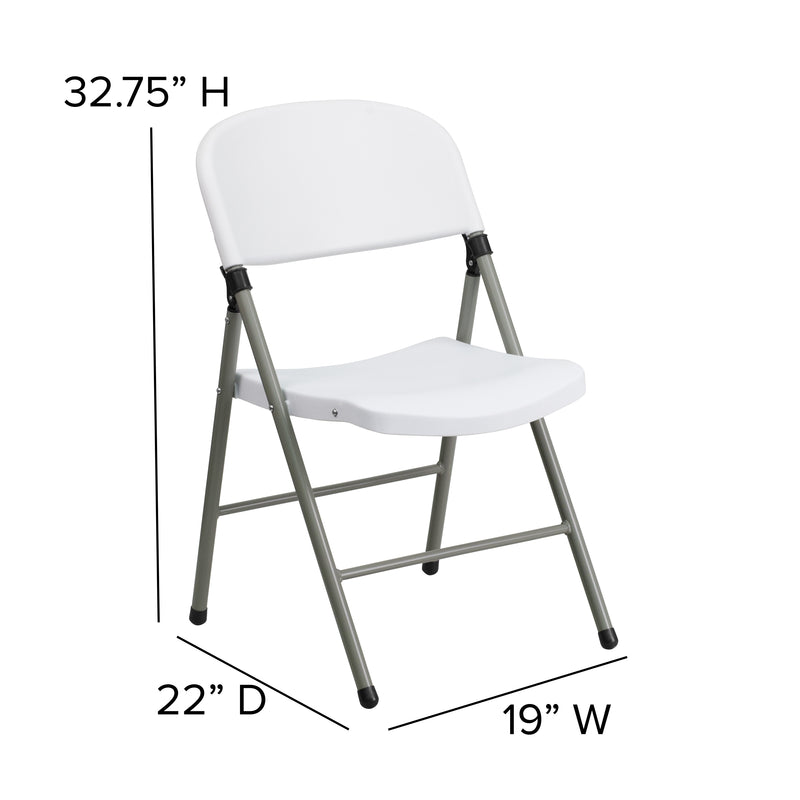 SINGLEWAVE Series White Plastic Folding Chairs | Set of 2 Lightweight Folding Chairs with Gray Frame