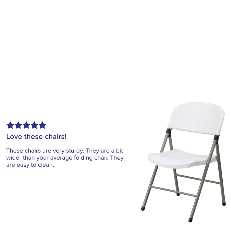 SINGLEWAVE Series White Plastic Folding Chairs | Set of 2 Lightweight Folding Chairs with Gray Frame