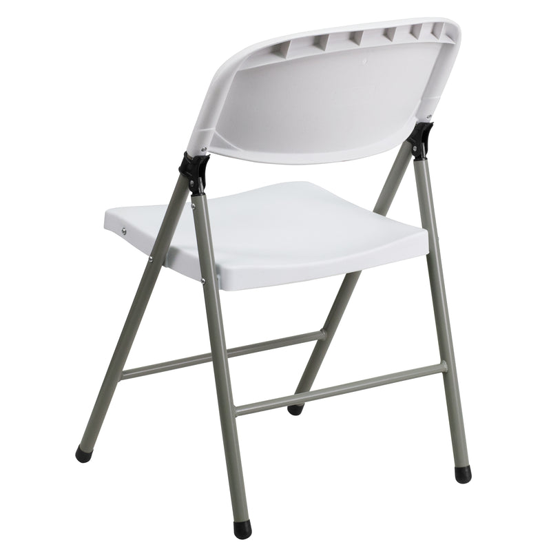 SINGLEWAVE Series White Plastic Folding Chairs | Set of 2 Lightweight Folding Chairs with Gray Frame