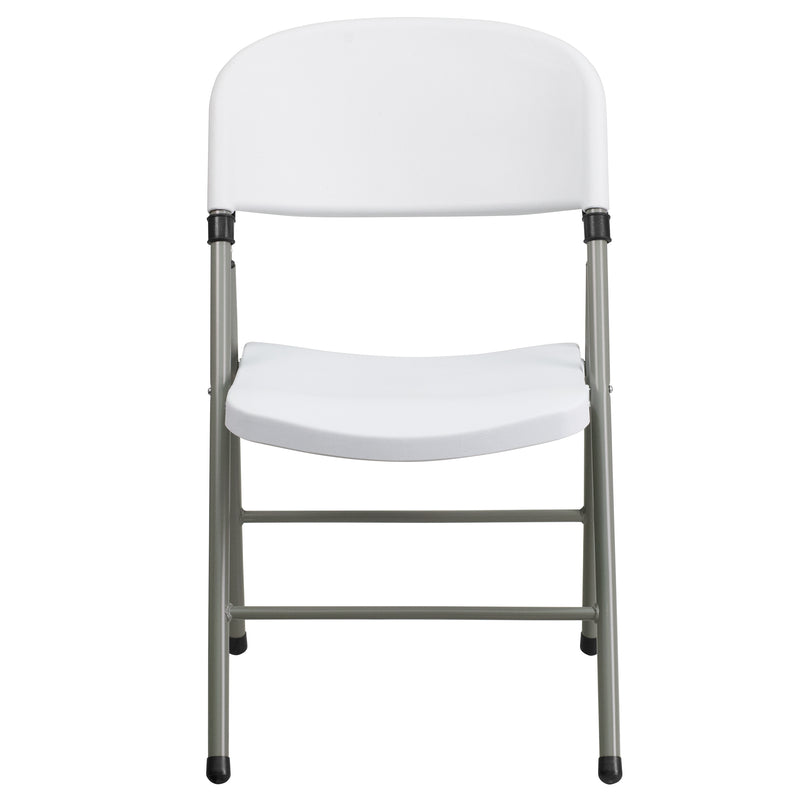 SINGLEWAVE Series White Plastic Folding Chairs | Set of 2 Lightweight Folding Chairs with Gray Frame