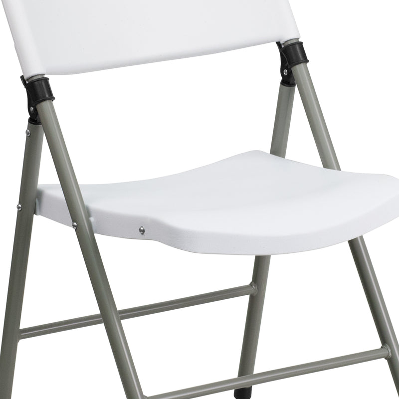 SINGLEWAVE Series White Plastic Folding Chairs | Set of 2 Lightweight Folding Chairs with Gray Frame