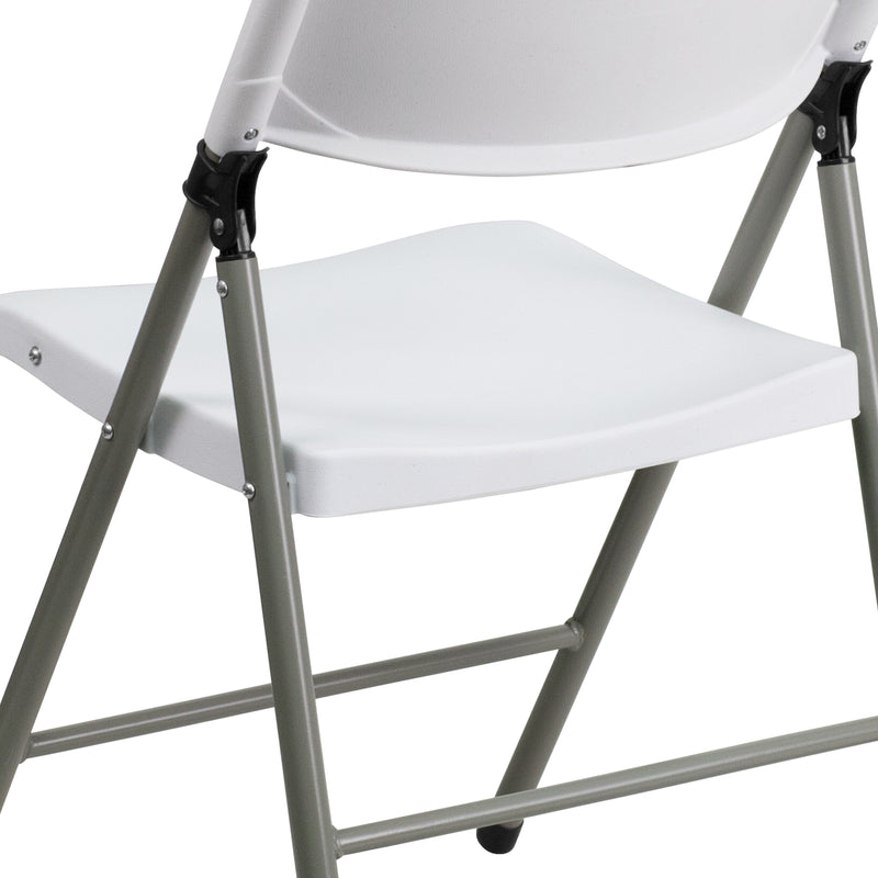 SINGLEWAVE Series White Plastic Folding Chairs | Set of 2 Lightweight Folding Chairs with Gray Frame