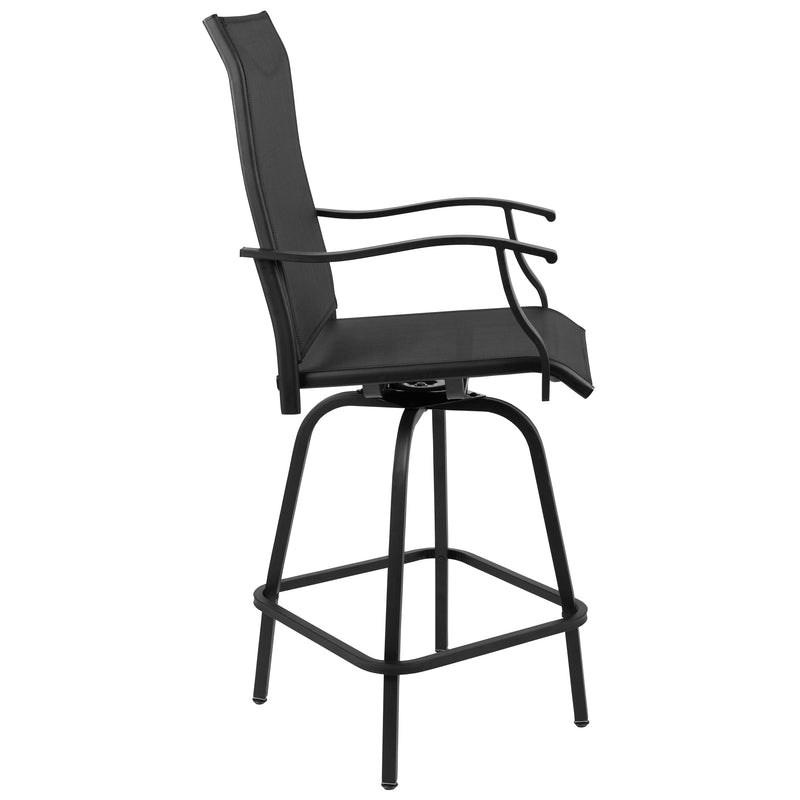 Patio Bar Height Stools Set of 2, All-Weather Textilene Swivel Patio Stools and Deck Chairs with High Back & Armrests in Black