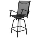 Patio Bar Height Stools Set of 2, All-Weather Textilene Swivel Patio Stools and Deck Chairs with High Back & Armrests in Black