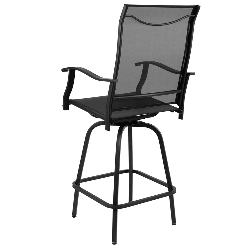 Patio Bar Height Stools Set of 2, All-Weather Textilene Swivel Patio Stools and Deck Chairs with High Back & Armrests in Black