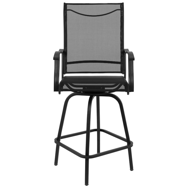 Patio Bar Height Stools Set of 2, All-Weather Textilene Swivel Patio Stools and Deck Chairs with High Back & Armrests in Black