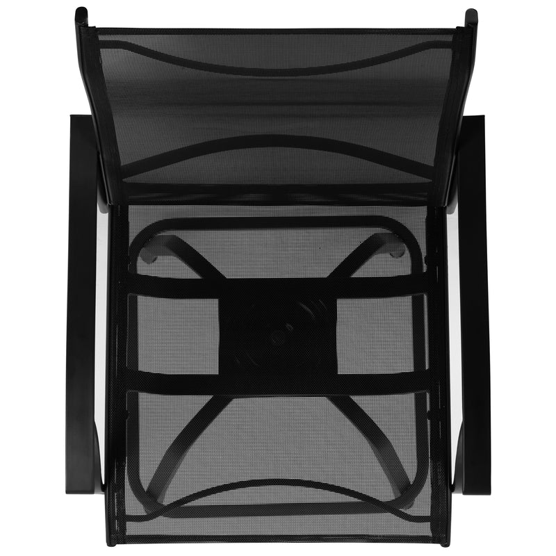 Patio Bar Height Stools Set of 2, All-Weather Textilene Swivel Patio Stools and Deck Chairs with High Back & Armrests in Black