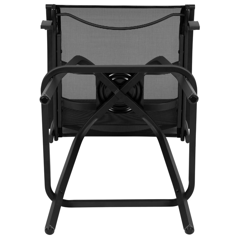 Patio Bar Height Stools Set of 2, All-Weather Textilene Swivel Patio Stools and Deck Chairs with High Back & Armrests in Black