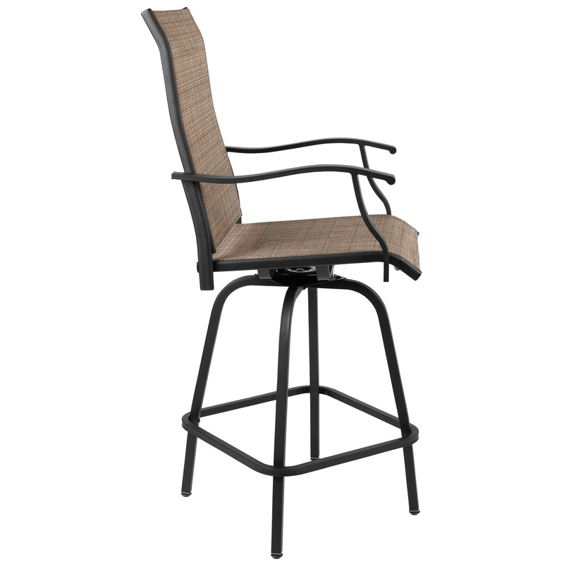 Patio Bar Height Stools Set of 2, All-Weather Textilene Swivel Patio Stools and Deck Chairs with High Back & Armrests in Brown