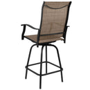 Patio Bar Height Stools Set of 2, All-Weather Textilene Swivel Patio Stools and Deck Chairs with High Back & Armrests in Brown