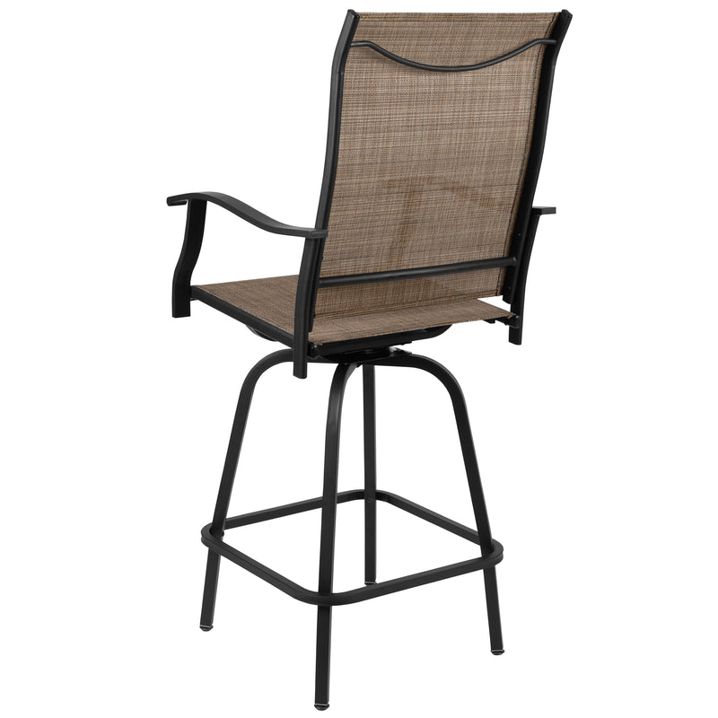 Patio Bar Height Stools Set of 2, All-Weather Textilene Swivel Patio Stools and Deck Chairs with High Back & Armrests in Brown