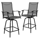 Patio Bar Height Stools Set of 2, All-Weather Textilene Swivel Patio Stools and Deck Chairs with High Back & Armrests in Gray
