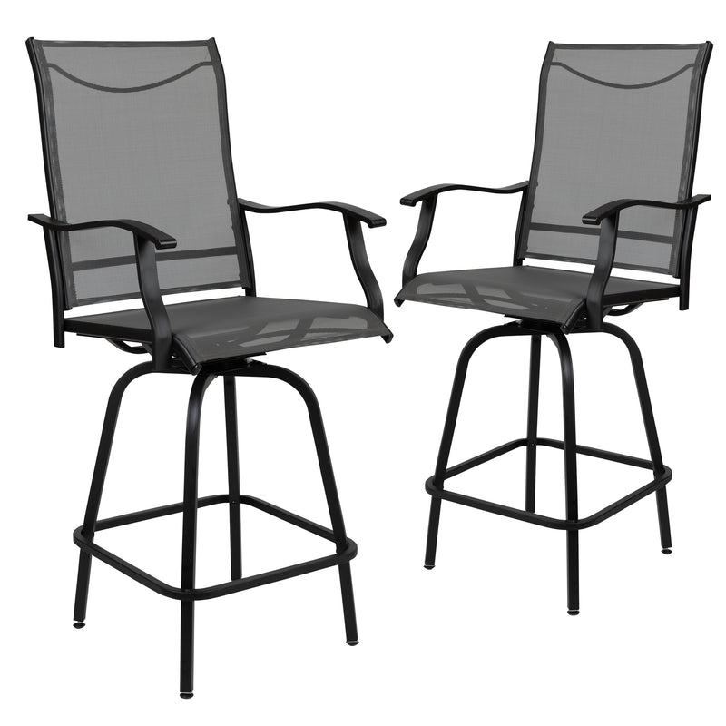 Patio Bar Height Stools Set of 2, All-Weather Textilene Swivel Patio Stools and Deck Chairs with High Back & Armrests in Gray