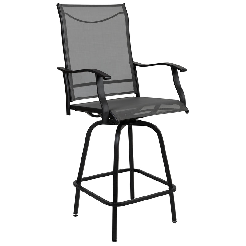 Patio Bar Height Stools Set of 2, All-Weather Textilene Swivel Patio Stools and Deck Chairs with High Back & Armrests in Gray