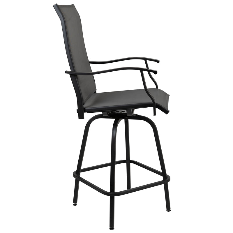 Patio Bar Height Stools Set of 2, All-Weather Textilene Swivel Patio Stools and Deck Chairs with High Back & Armrests in Gray