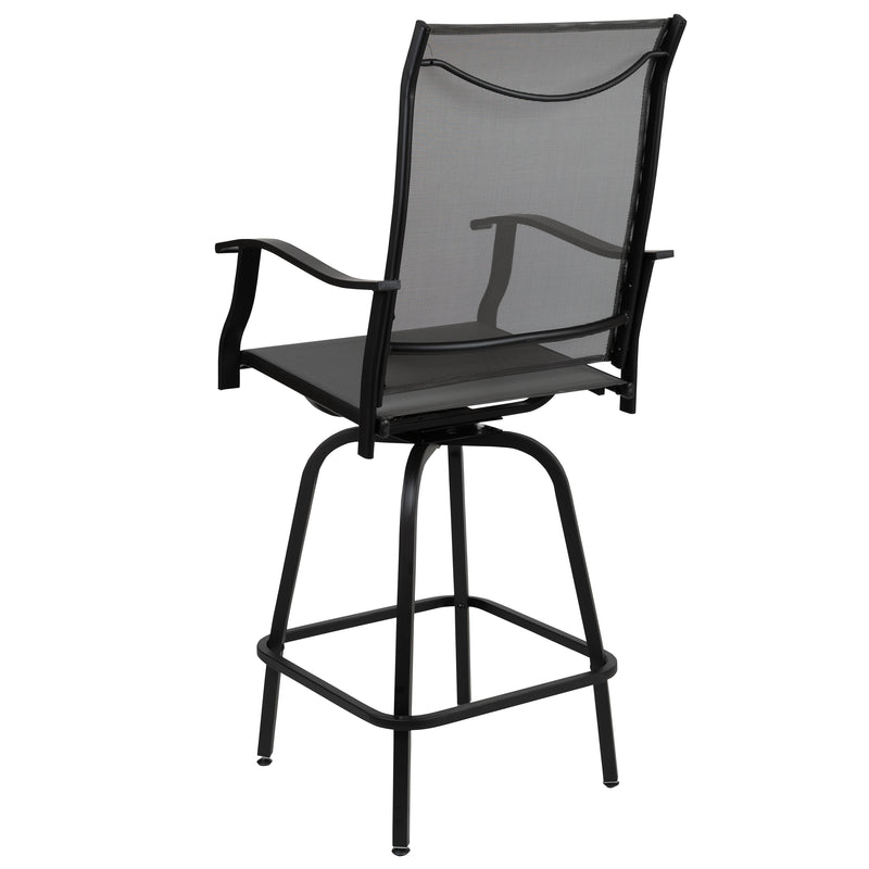 Patio Bar Height Stools Set of 2, All-Weather Textilene Swivel Patio Stools and Deck Chairs with High Back & Armrests in Gray