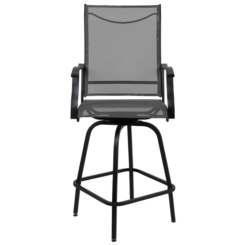 Patio Bar Height Stools Set of 2, All-Weather Textilene Swivel Patio Stools and Deck Chairs with High Back & Armrests in Gray