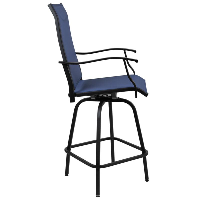 Patio Bar Height Stools Set of 2, All-Weather Textilene Swivel Patio Stools and Deck Chairs with High Back & Armrests in Navy