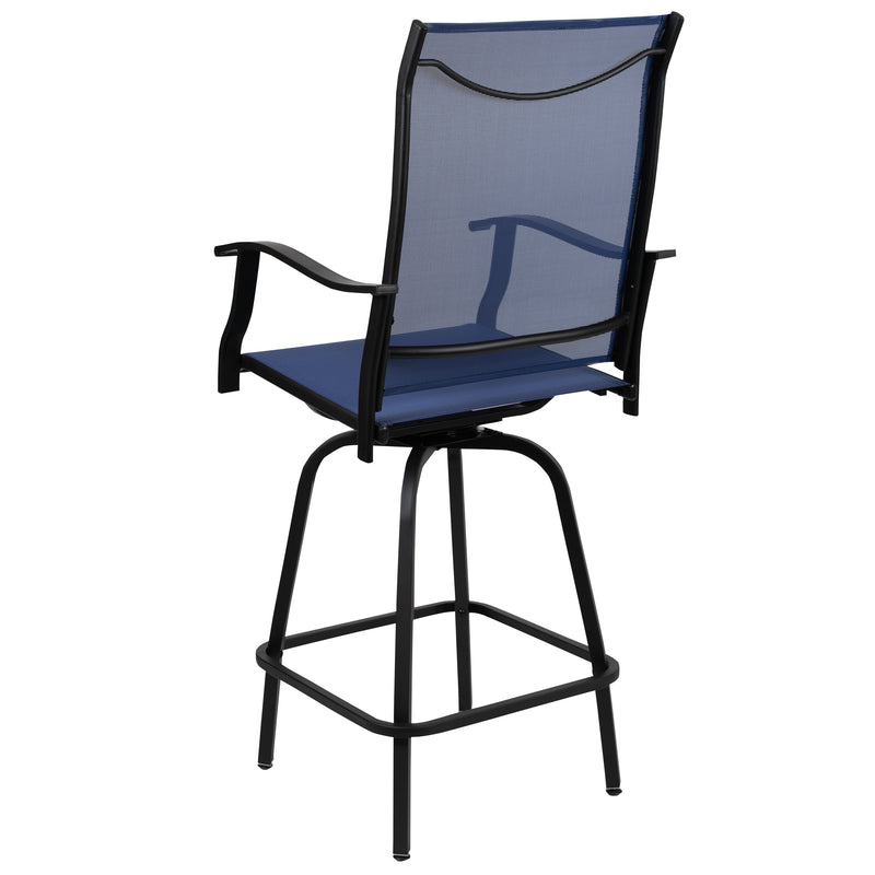 Patio Bar Height Stools Set of 2, All-Weather Textilene Swivel Patio Stools and Deck Chairs with High Back & Armrests in Navy