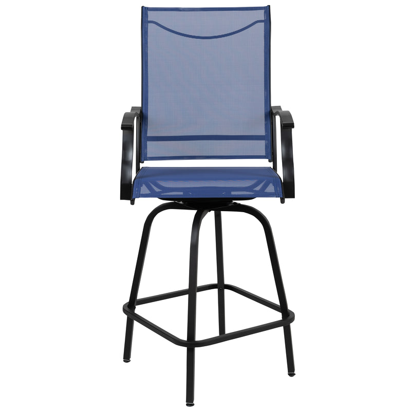 Patio Bar Height Stools Set of 2, All-Weather Textilene Swivel Patio Stools and Deck Chairs with High Back & Armrests in Navy