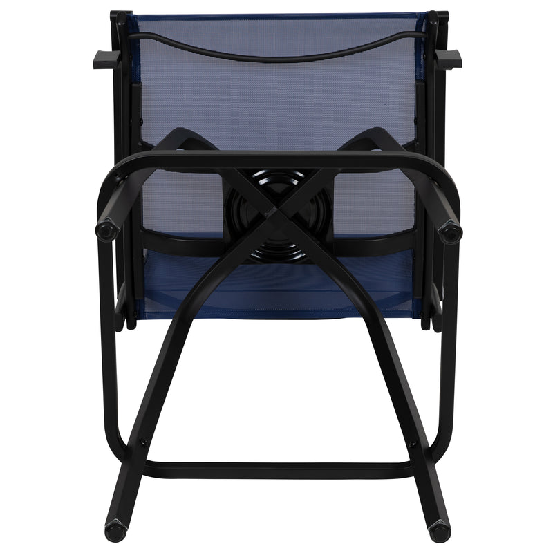 Patio Bar Height Stools Set of 2, All-Weather Textilene Swivel Patio Stools and Deck Chairs with High Back & Armrests in Navy