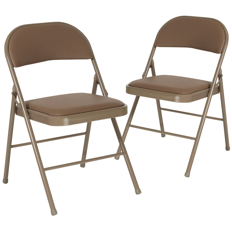 2 Pack SINGLEWAVE Series Double Braced Beige Vinyl Folding Chair