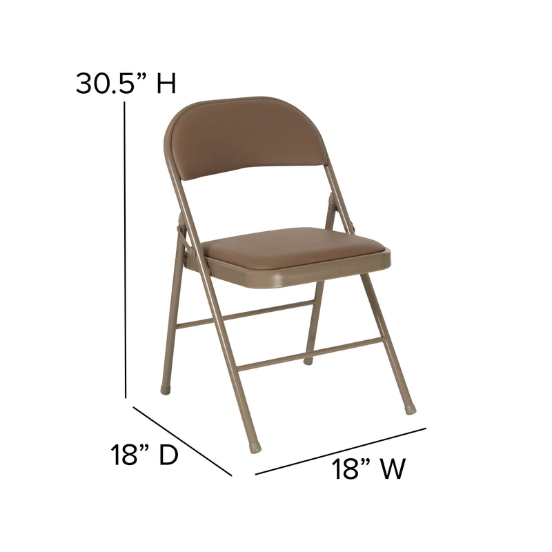 2 Pack SINGLEWAVE Series Double Braced Beige Vinyl Folding Chair