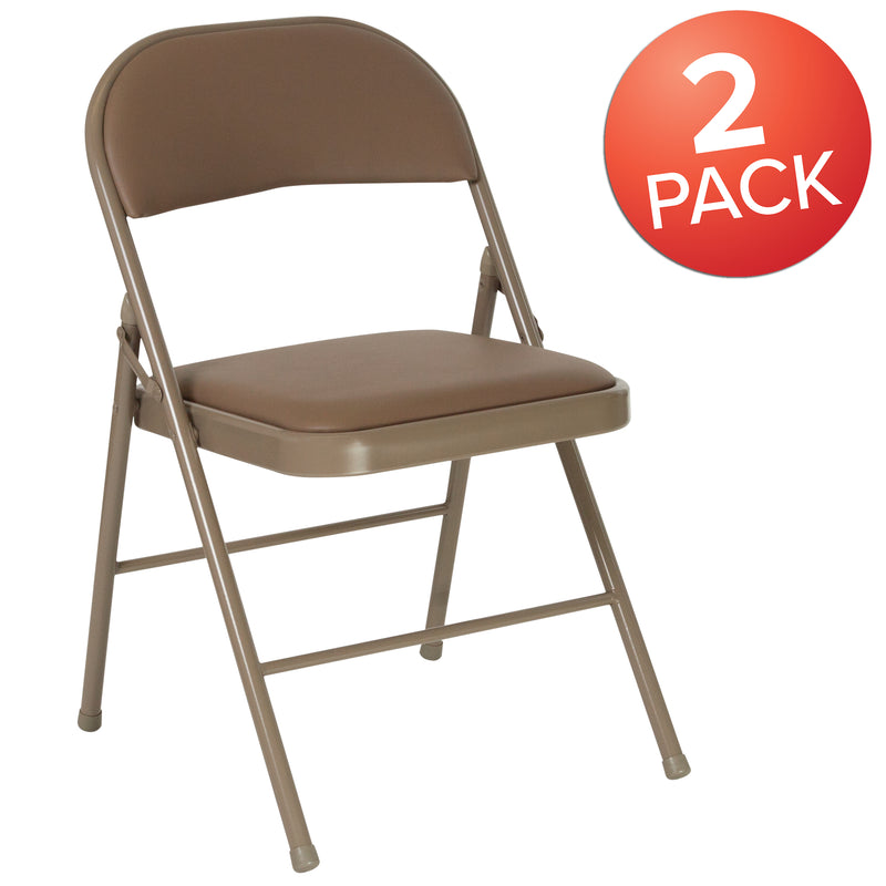 2 Pack SINGLEWAVE Series Double Braced Beige Vinyl Folding Chair