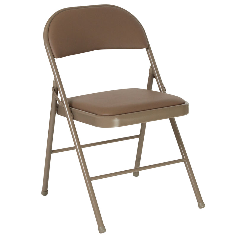 2 Pack SINGLEWAVE Series Double Braced Beige Vinyl Folding Chair