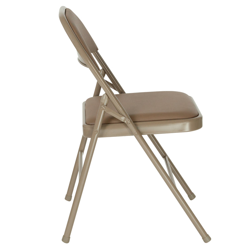 2 Pack SINGLEWAVE Series Double Braced Beige Vinyl Folding Chair