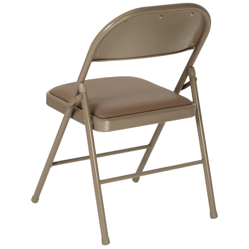 2 Pack SINGLEWAVE Series Double Braced Beige Vinyl Folding Chair