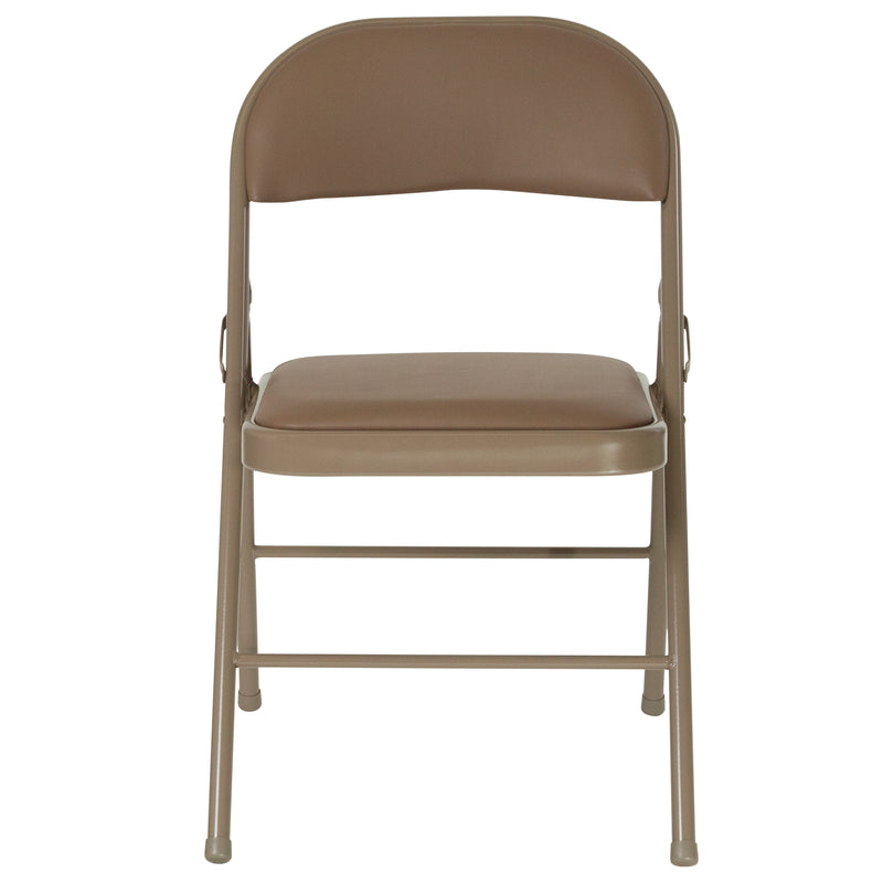 2 Pack SINGLEWAVE Series Double Braced Beige Vinyl Folding Chair