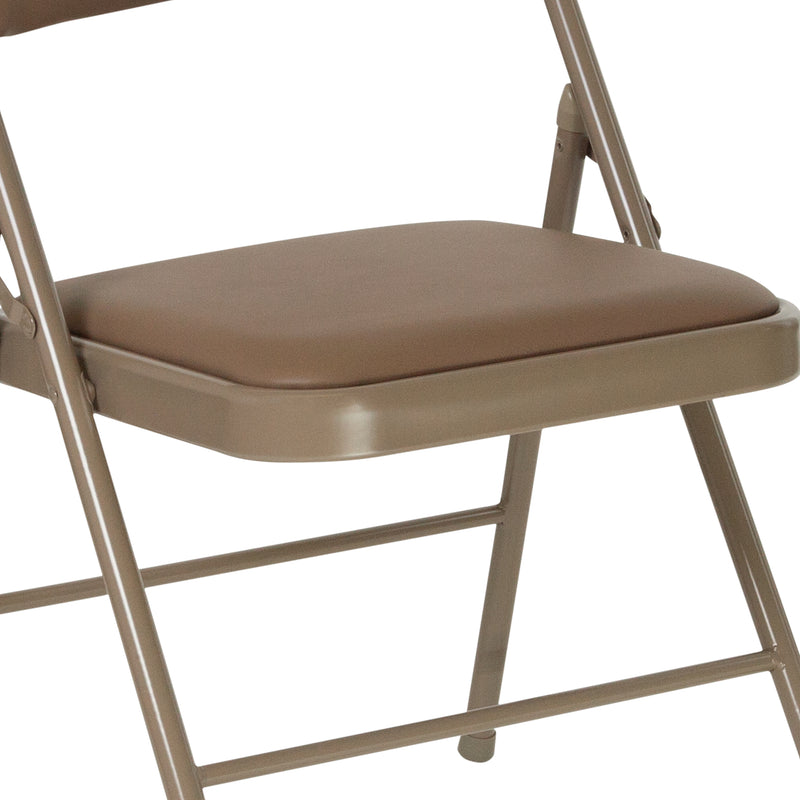 2 Pack SINGLEWAVE Series Double Braced Beige Vinyl Folding Chair