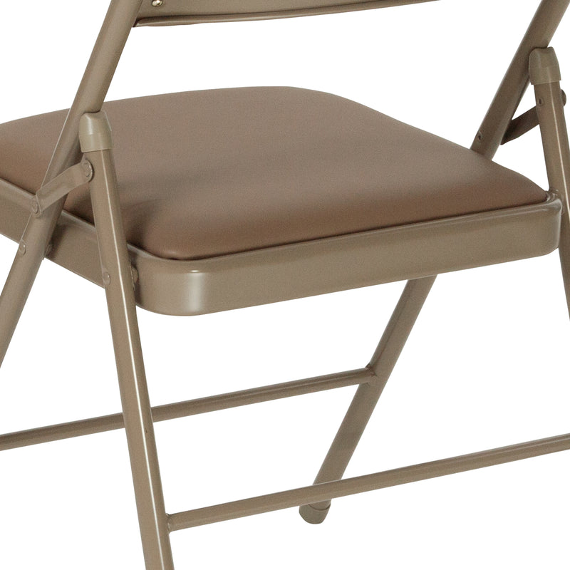 2 Pack SINGLEWAVE Series Double Braced Beige Vinyl Folding Chair