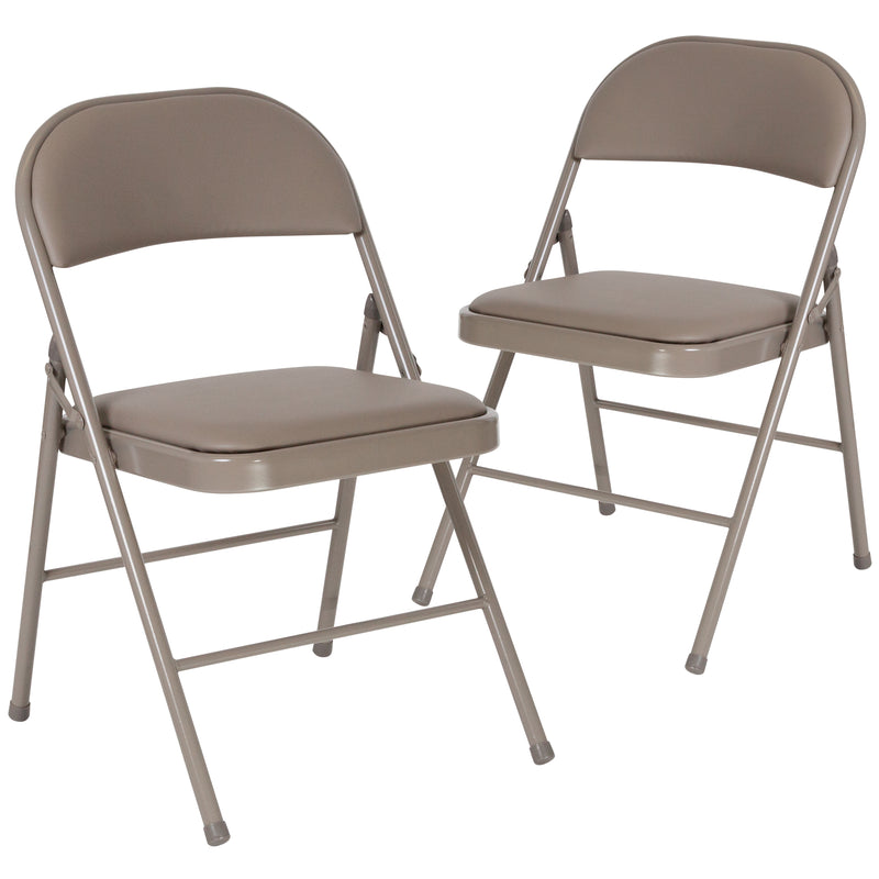 2 Pack SINGLEWAVE Series Double Braced Gray Vinyl Folding Chair