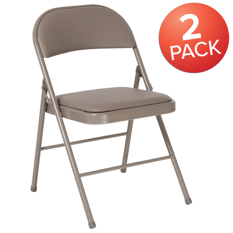 2 Pack SINGLEWAVE Series Double Braced Gray Vinyl Folding Chair