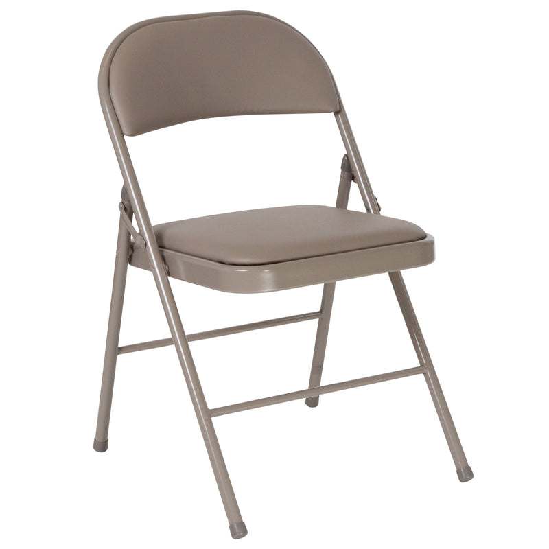 2 Pack SINGLEWAVE Series Double Braced Gray Vinyl Folding Chair